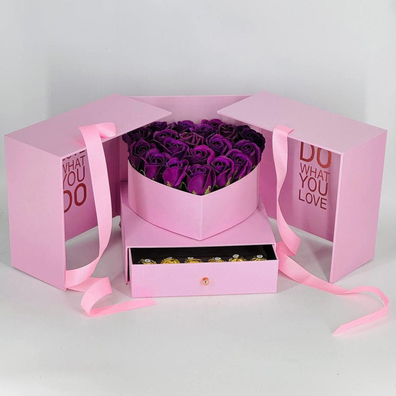 Casket with soap roses and Ferrero Rocher chocolates, standart