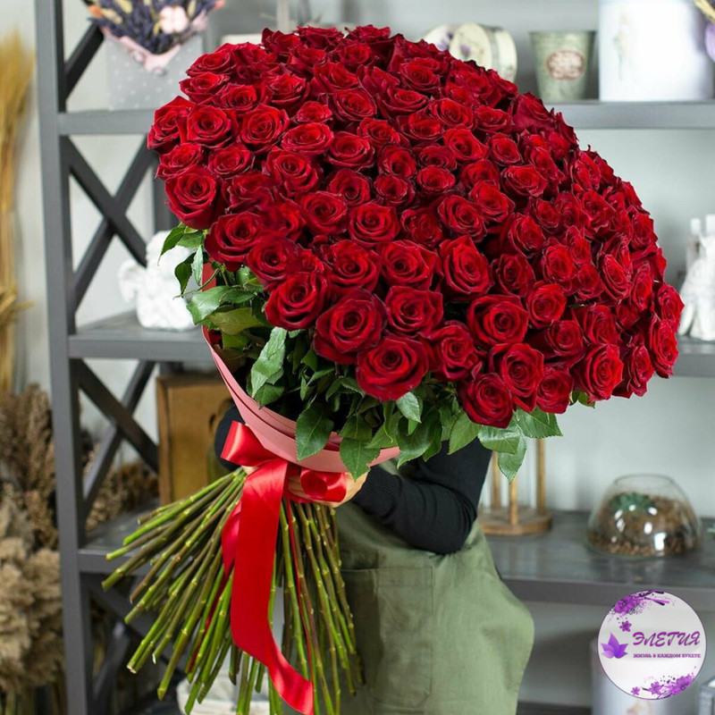 Букет из 101 розы красной Эквадор премиум 50 см, стандартный