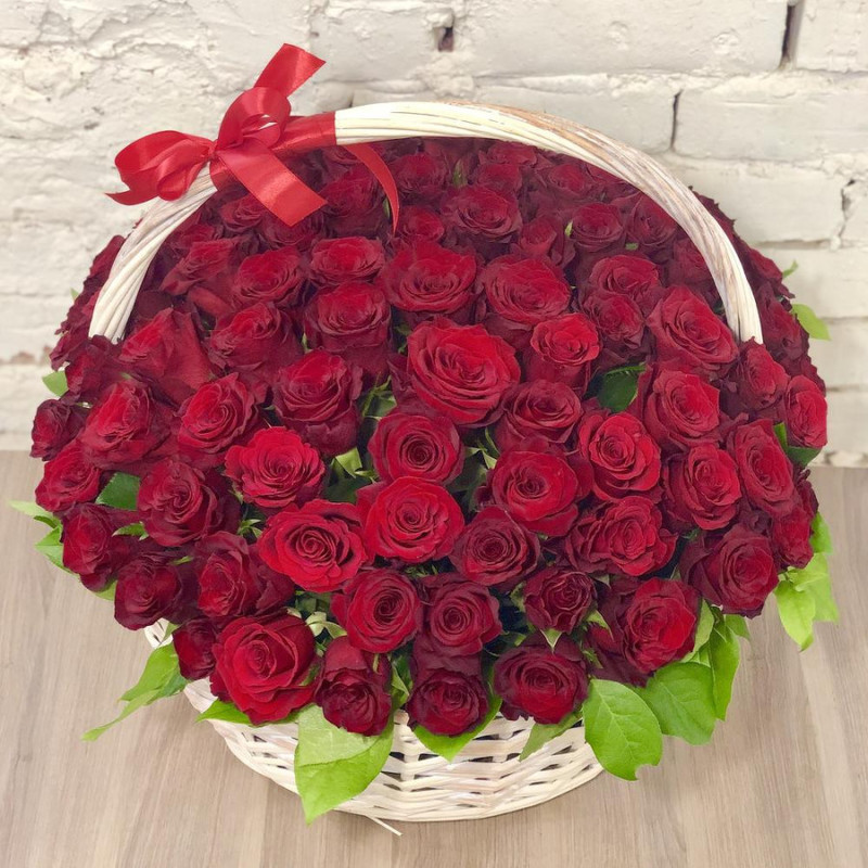 Basket of 101 red roses, standart