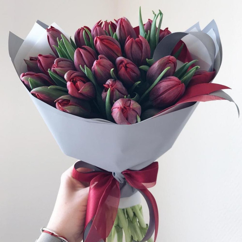 Bouquet of red peony tulips 19 pieces, standart