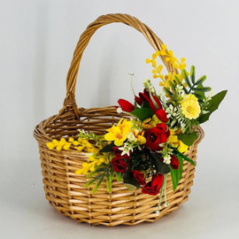 Handmade Easter basket with artificial flowers