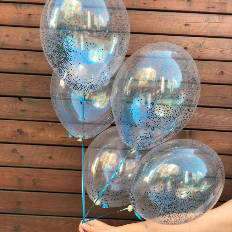 Balloons with blue confetti 5 pcs, standart