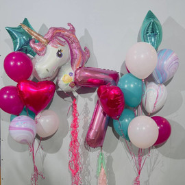 Balloons for a girl with a unicorn and a number