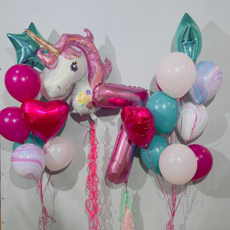 Balloons for a girl with a unicorn and a number, standart