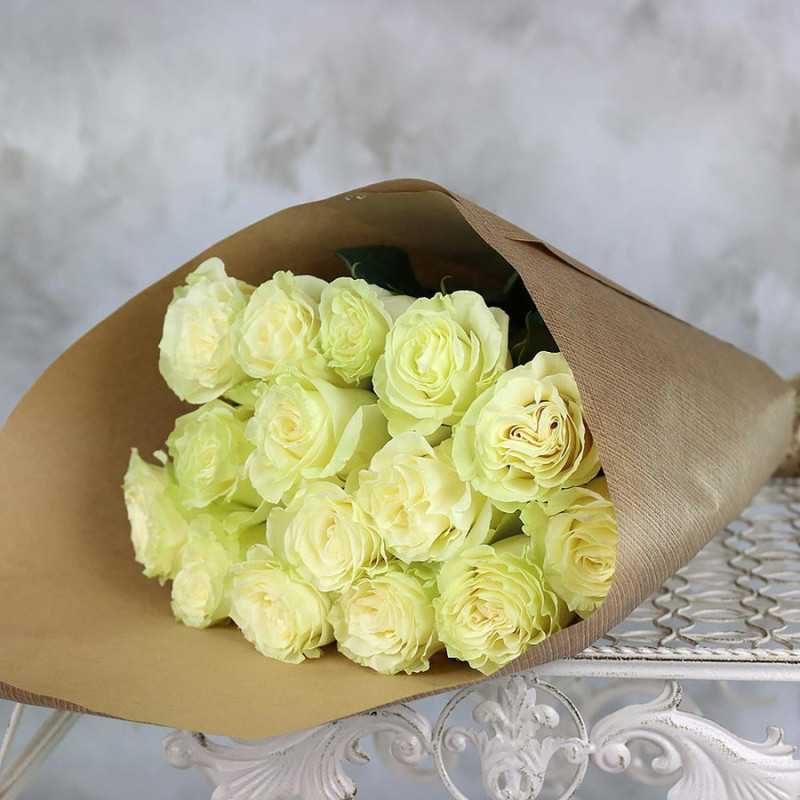 BOUQUET FROM 15 WHITE ROSES 60 CM. IN CRAFT, standart