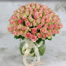 Bouquet of 101 green-pink roses (40 cm)