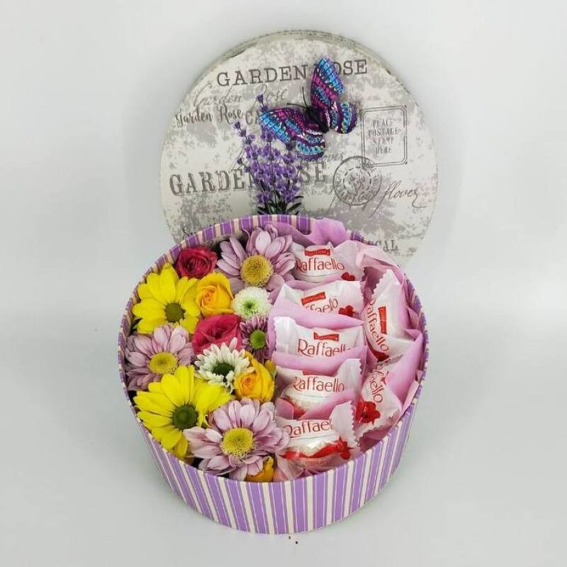 Gift box with flowers and candies, standart