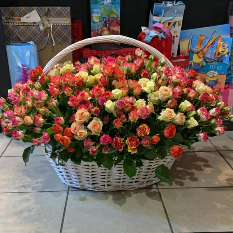 101 spray roses in a basket, standart