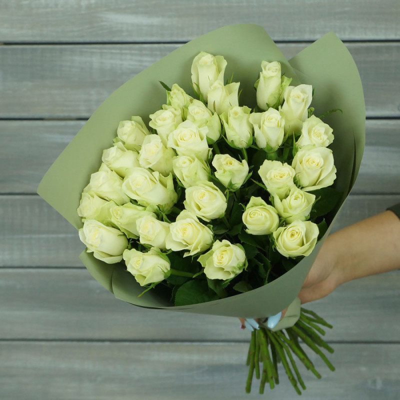 Bouquet of white roses 40 cm in a package, mini