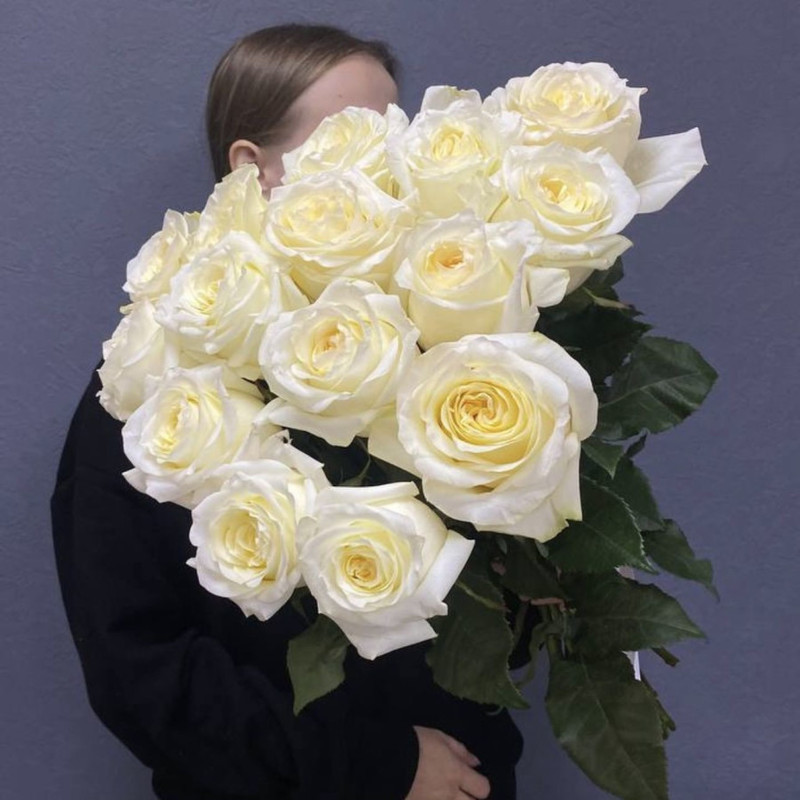Белые розы 15 шт, стандартный