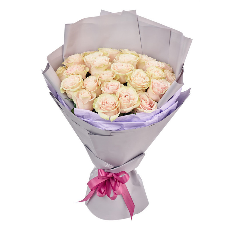 Bouquet of 25 pale pink roses in a package, standart