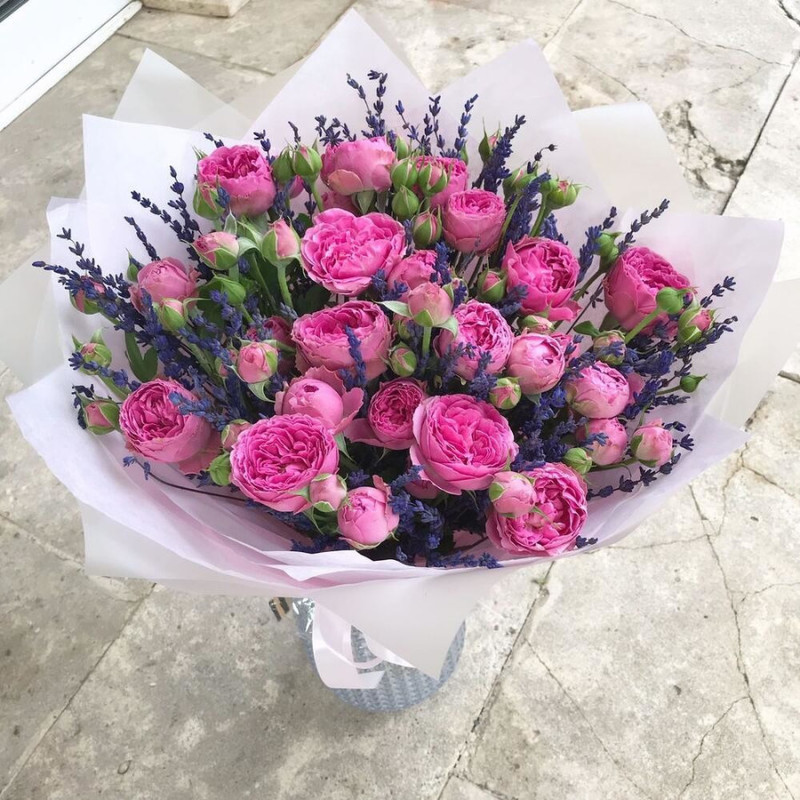 Bouquet peony spray rose Misty Bubbles with lavender, standart