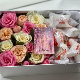 Flowers and sweets in a box