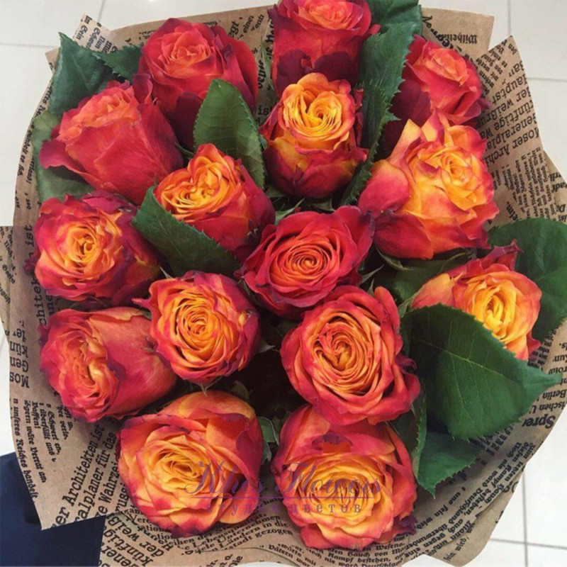 Bouquet of 15 orange roses, standart