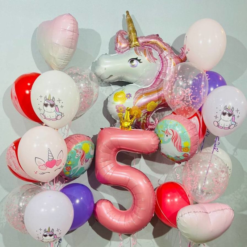 Balloon fountains for girls with unicorn, standart