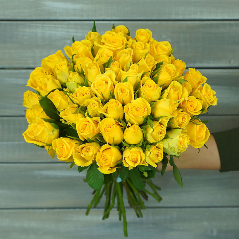 Букет из 51 желтой розы 40см с лентой, стандартный