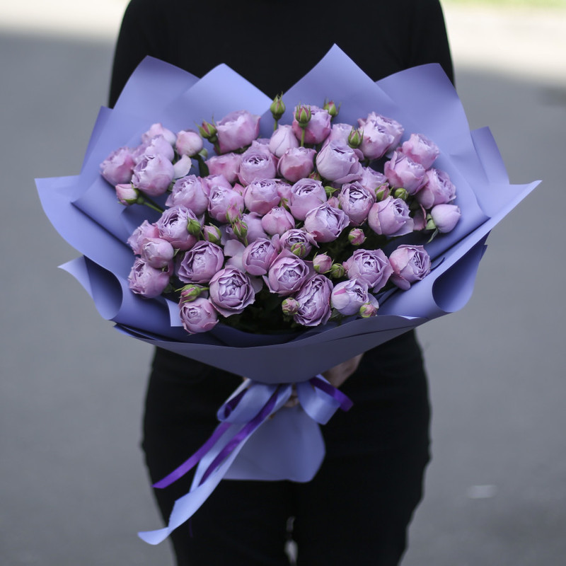Bouquet of 15 spray peony roses Lavender Bubbles in designer packaging, standart