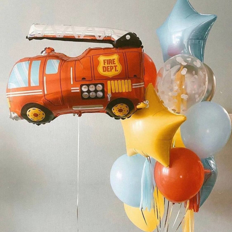 Шары на день рождения мальчику с пожарной машиной, стандартный