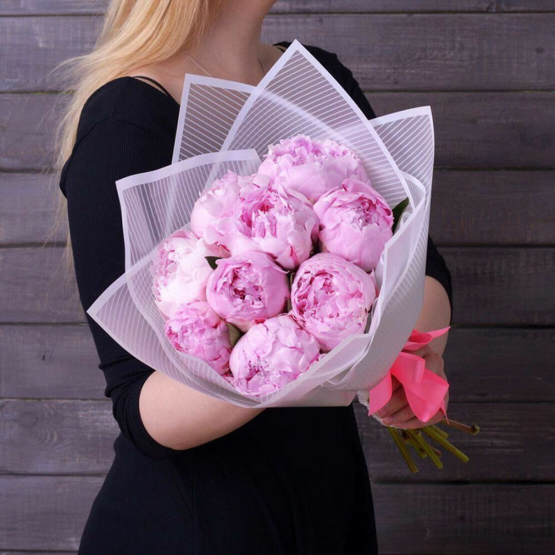 Bouquet of 9 pink peonies, standart