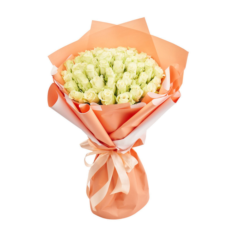 Bouquet of 51 white Kenyan roses in a package, standart