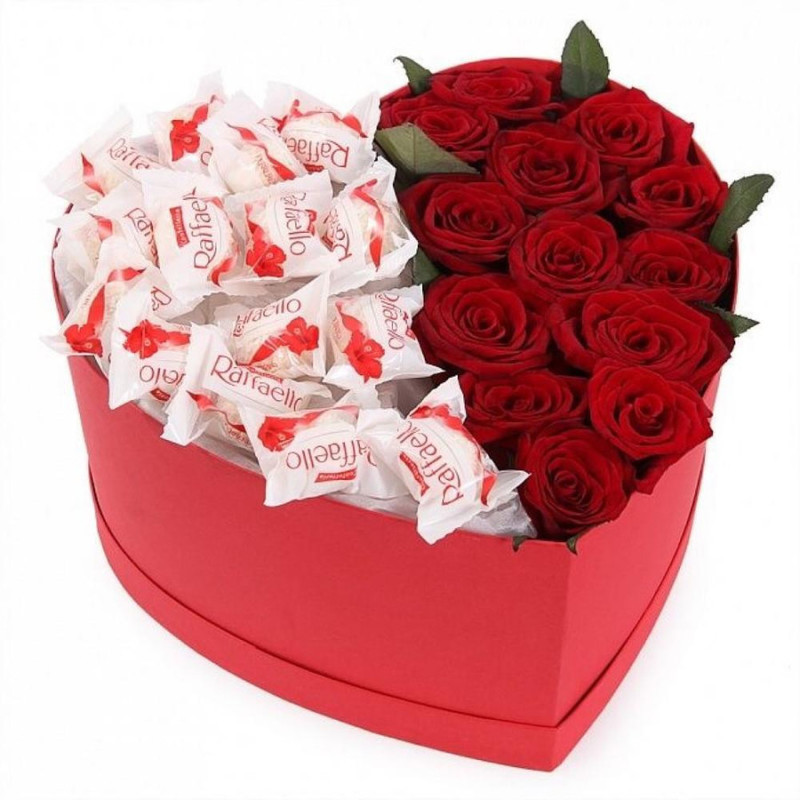 Red roses with Raffaello, standart