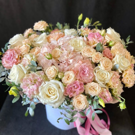 Flowers in a box of roses and hydrangeas