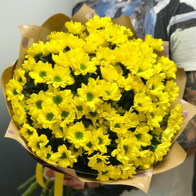 Bouquet of 15 yellow chrysanthemums, standart