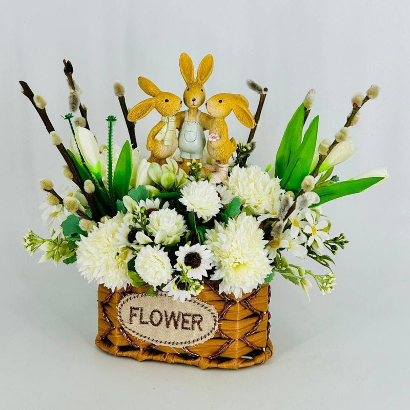 Easter decoration bouquet of artificial flowers with willow, standart