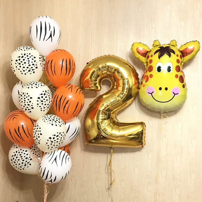 Safari balloons for a children's party with a giraffe and a number, standart