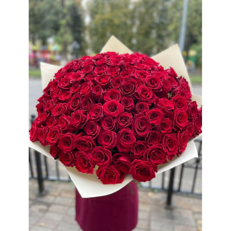 101 красная роза "Трепетное сердце", премиум
