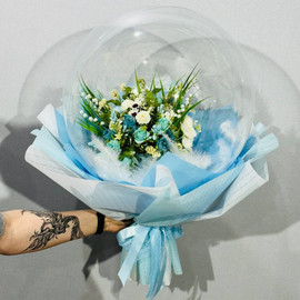 Bouquet in a ball of artificial flowers
