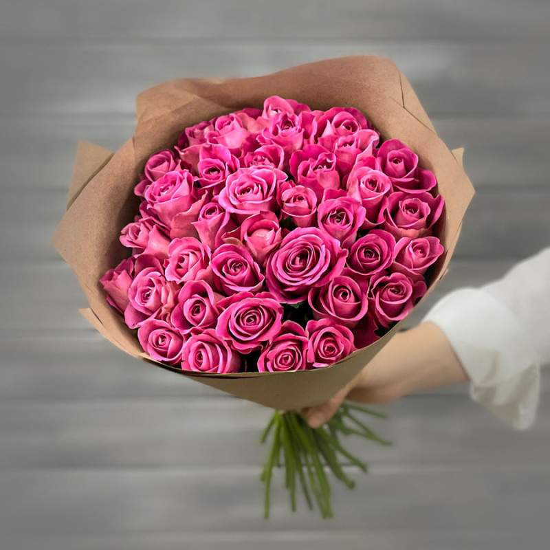 Bouquet of pink roses 40 cm in craft, premium