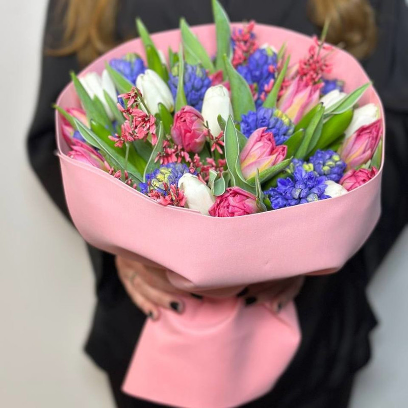 Spring bouquet with tulips and hyacinths, standart