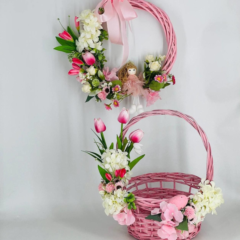 Easter set of wreath and basket for Easter cake and eggs, standart