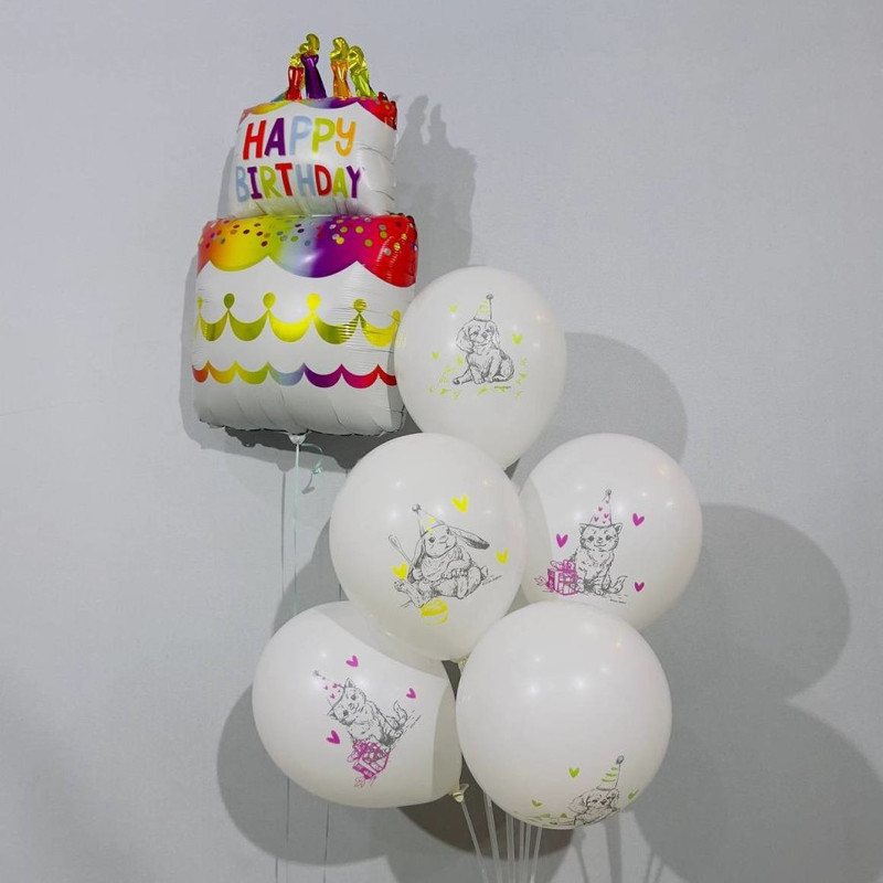 Букет воздушных шаров с фигурой в виде торта со свечками, стандартный
