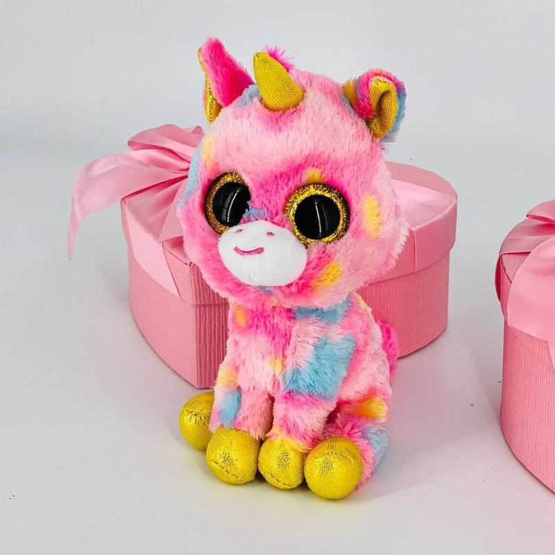 Мягкая игрушка розовая единорожка глазастик 15 см, стандартный