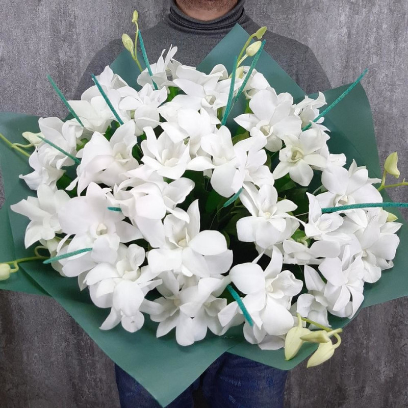 белые орхидеи и флеум 51 шт, стандартный