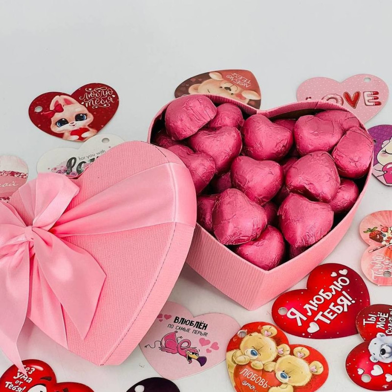 Valentine card with chocolate hearts, standart