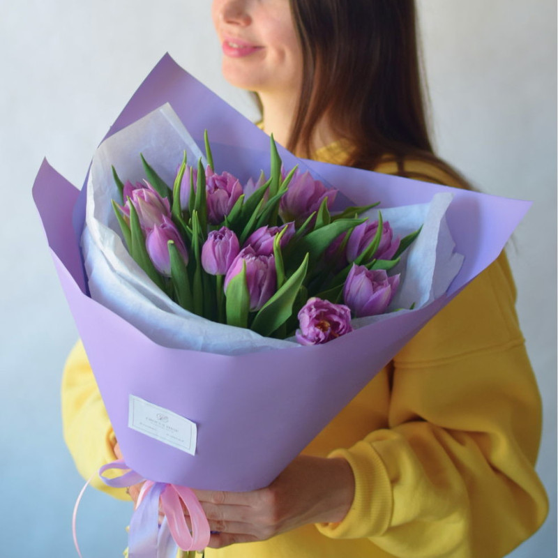 Peony tulips in stylish packaging, standart