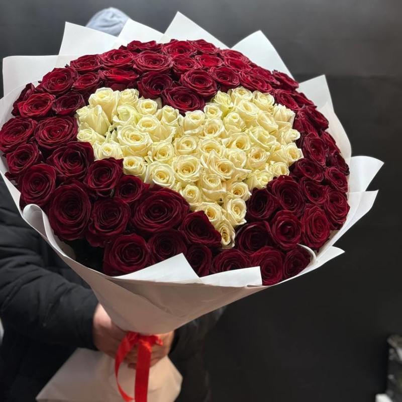 Heart bouquet of 111 roses 80cm, standart