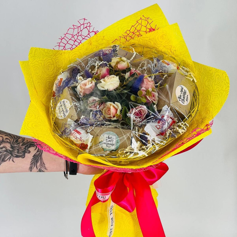 Tea bouquet with Raffaello sweets, a gift for a girl on February 14, standart