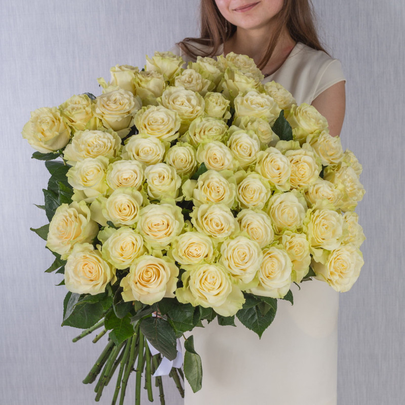 Bouquet of 51 large white Ecuadorian roses 60 cm., standart