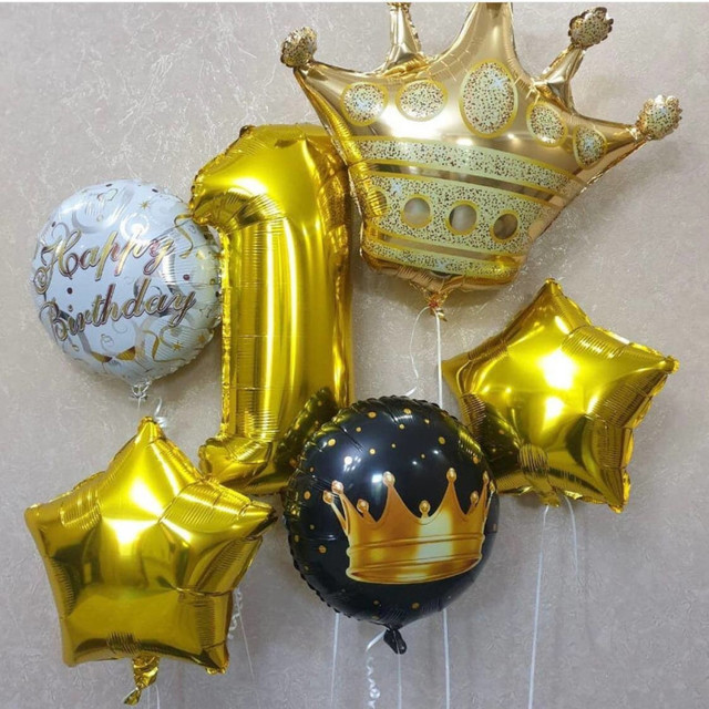 Воздушные шары на 1 год с короной, стандартный