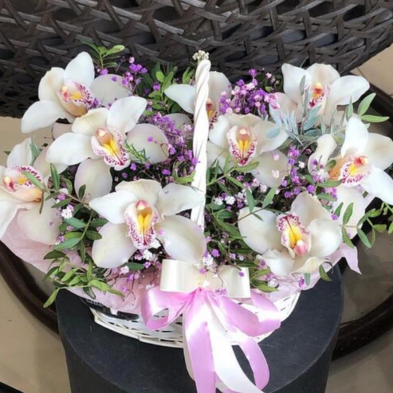 Basket with flowers "White Orchid", standart