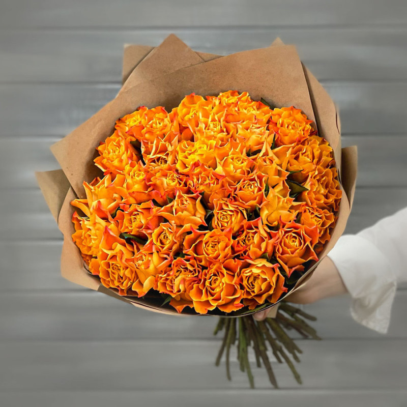Bouquet of orange roses 40 cm in craft, premium
