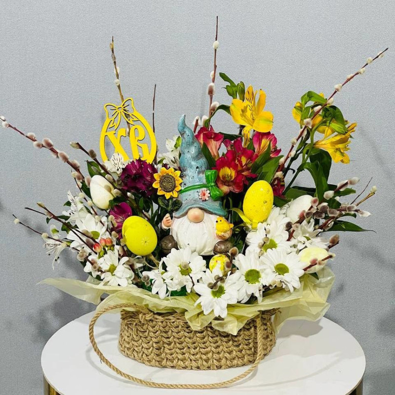 Bouquet for Easter from willow and natural flowers, standart