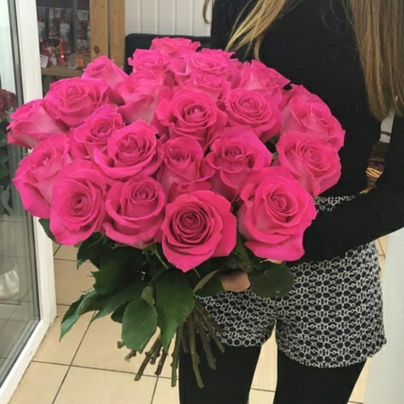 Bouquet of 25 pink roses 50 cm, standart