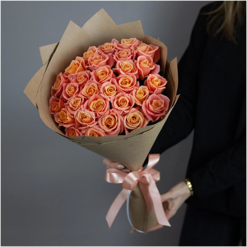 Bouquet of 31 orange roses in craft 50 cm, standart