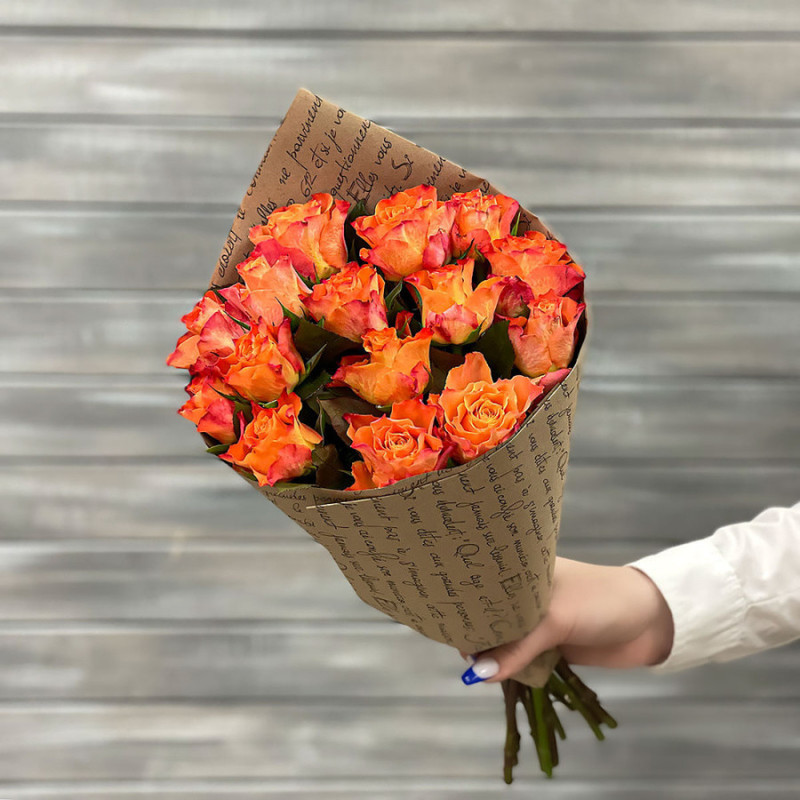 Bouquet of 15 orange roses 40 cm craft, premium