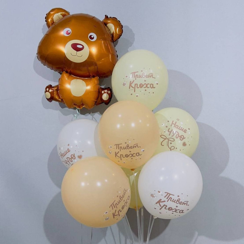 Gift for discharge from the maternity hospital balloons with a teddy bear, standart